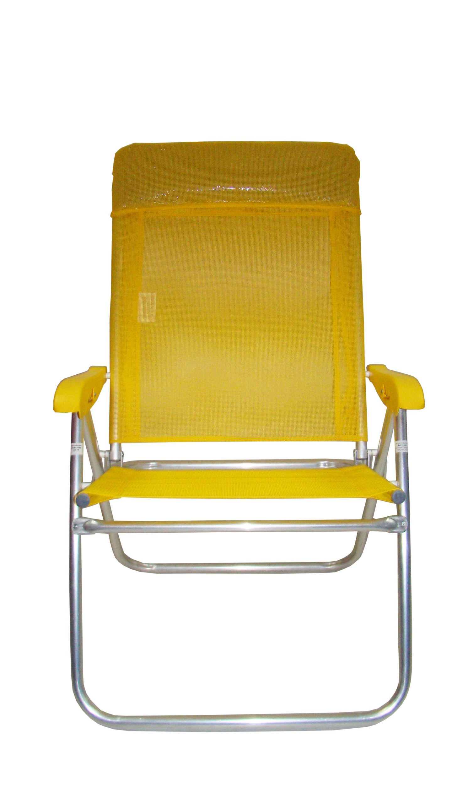 Cadeira Alta Encosto Alto com travesseiro, Recl. 3 pos. , estrutura em alumínio ( OverSize - maior que o usual), tecido sannet cor Amarelo, braço polipropileno mesma cor, assento aberto - MARCA RONCHETTI - Suporta até 140Kg